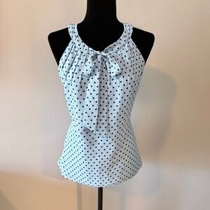 White House Black Market Blue and Black Polka Dot Blouse